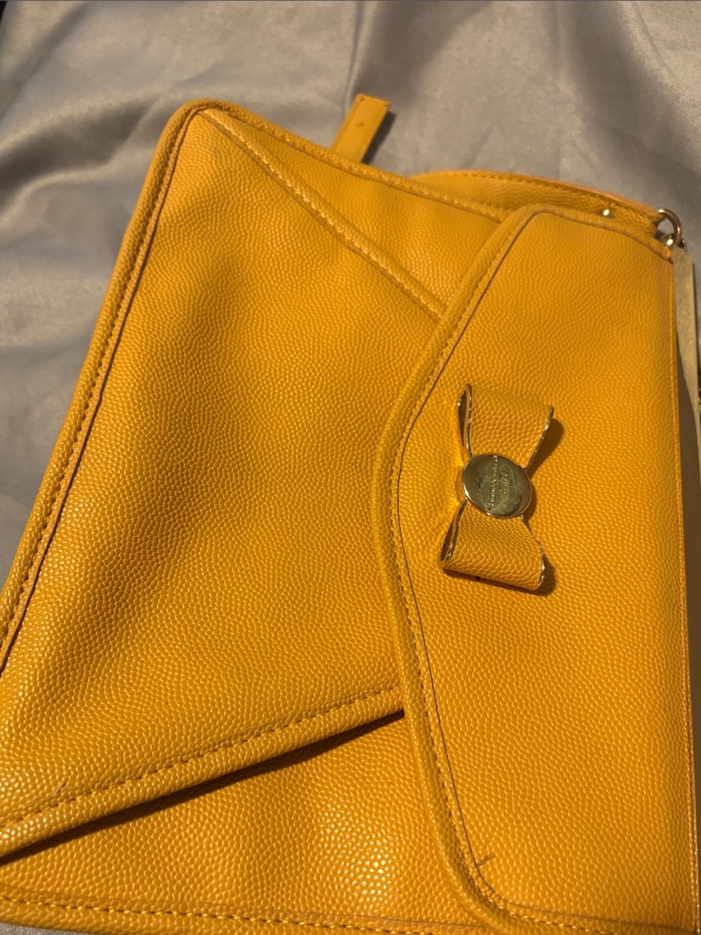 Lulu by Lulu Guiness Yellow Leather Clutch with Bow Accent and Gold Medallion